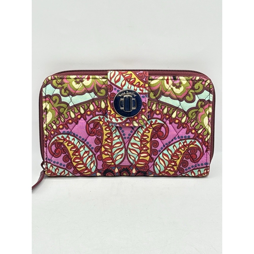Vera Bradley Turn Lock Wallet Resort Medallion Pattern Pink Burgundy Red